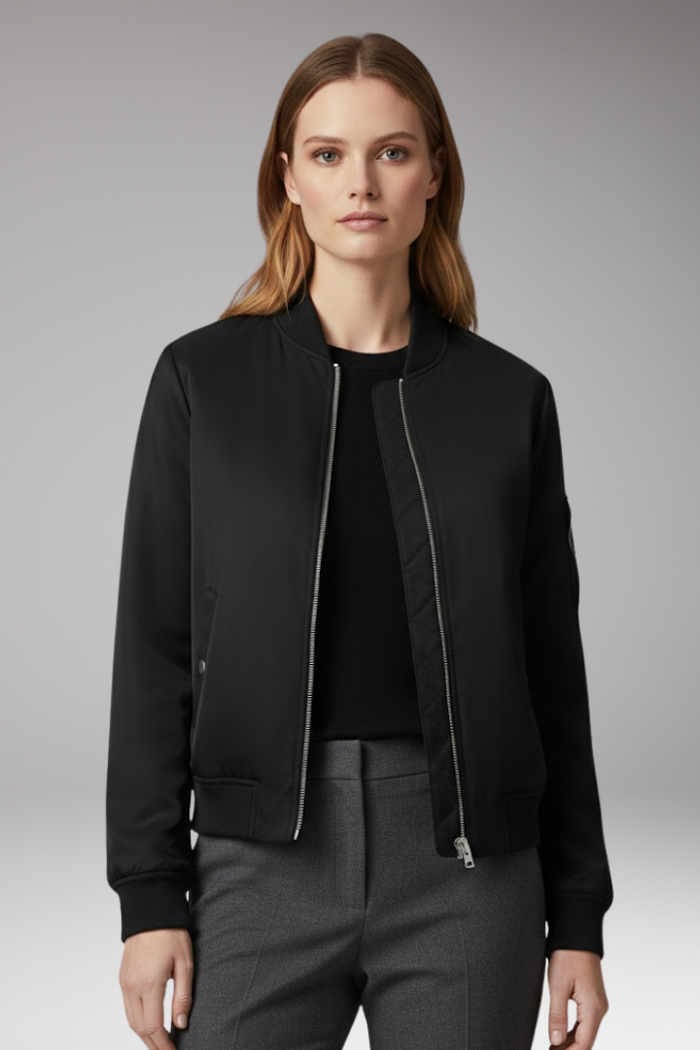 Women's Bomber Jacket with Stand-Up Collar and Practical Pockets