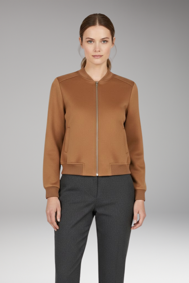 Women's Bomber Jacket with Zip Closure and Ribbed Edges