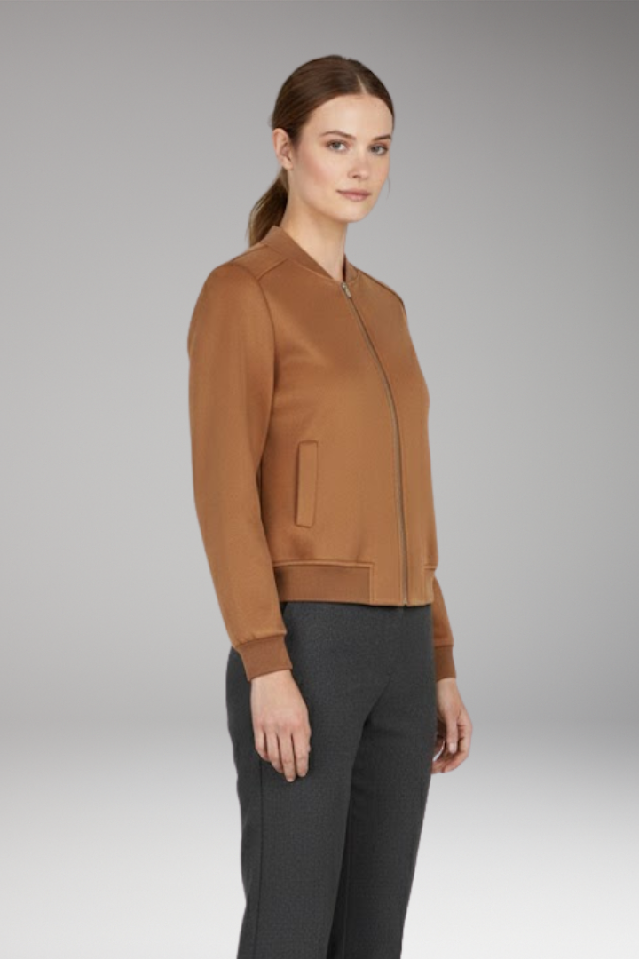Women's Bomber Jacket with Zip Closure and Ribbed Edges
