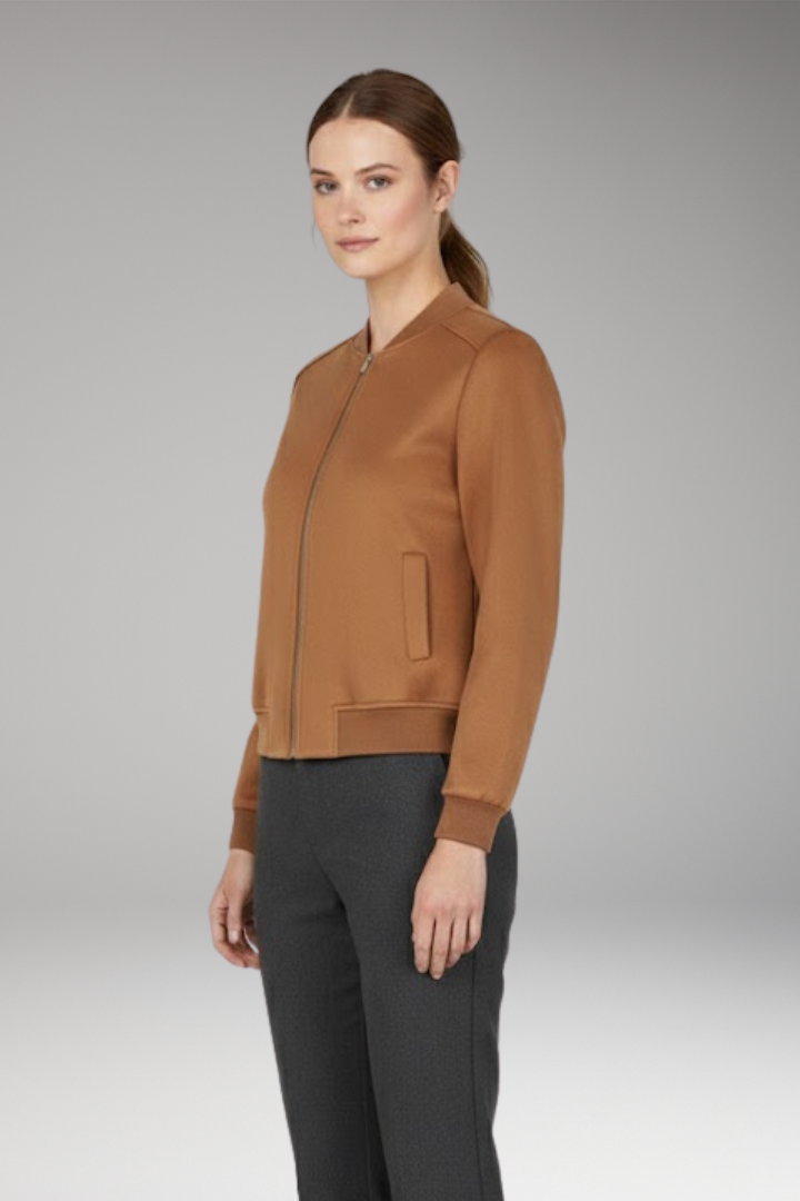 Women's Bomber Jacket with Zip Closure and Ribbed Edges