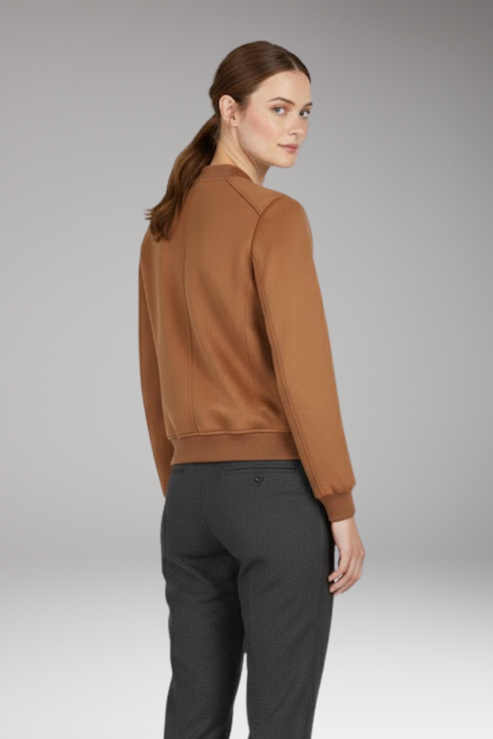 Women's Bomber Jacket with Zip Closure and Ribbed Edges