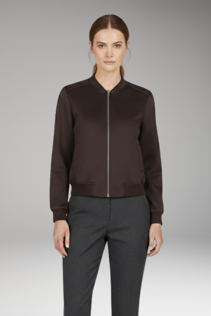 Women's Bomber Jacket with Zip Closure and Ribbed Edges