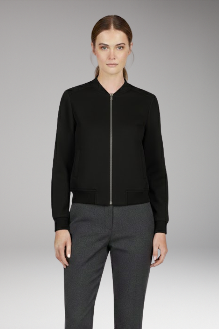 Women's Bomber Jacket with Zip Closure and Ribbed Edges