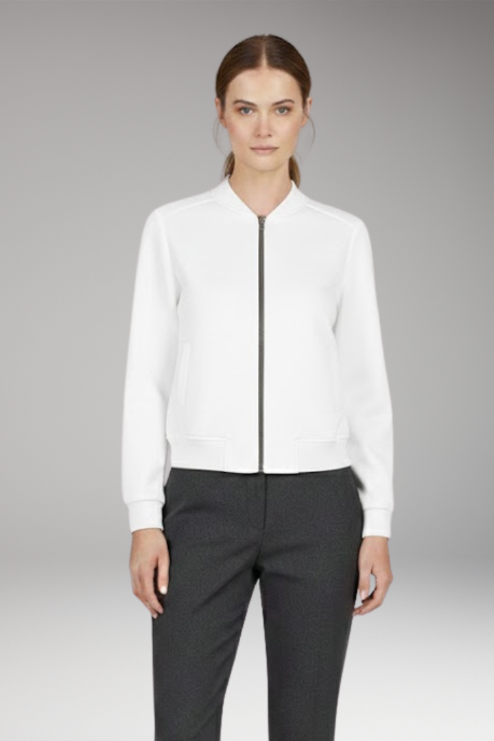 Women's Bomber Jacket with Zip Closure and Ribbed Edges