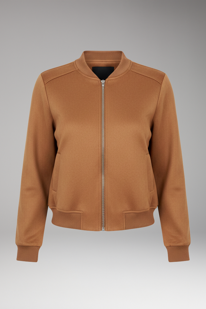 Women's Bomber Jacket with Zip Closure and Ribbed Edges