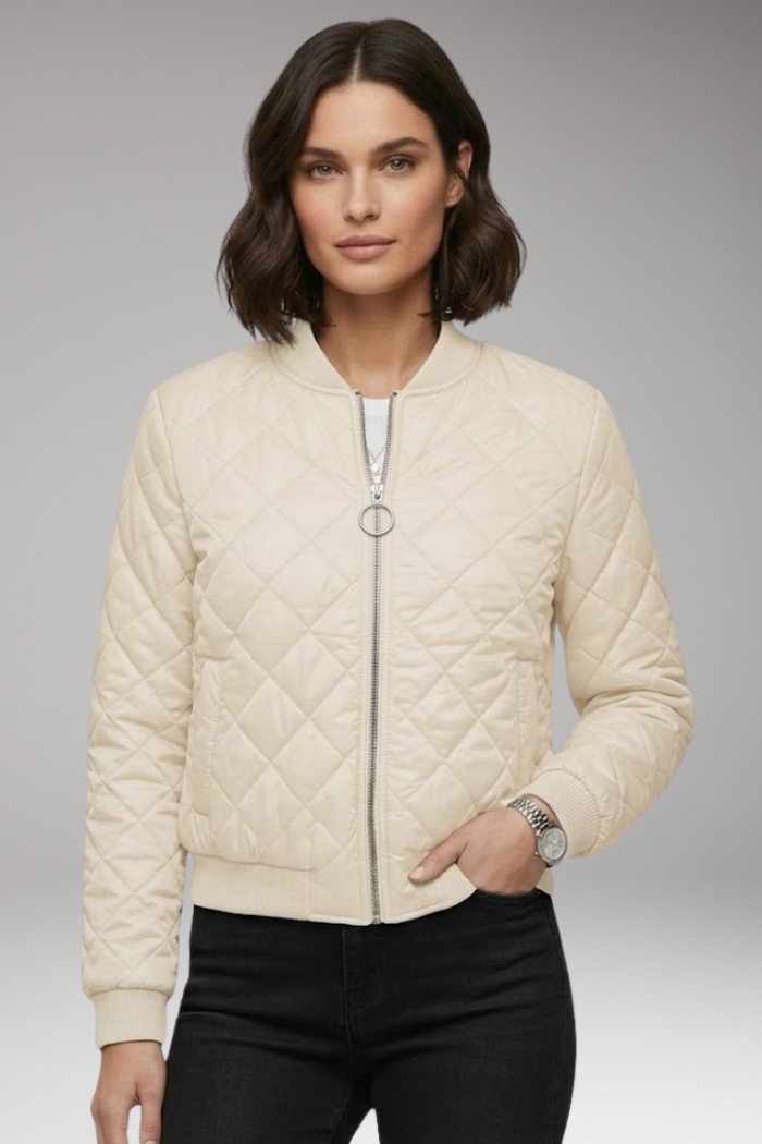 Women's Bomber Jacket with Zipper Closure and Ribbed Details