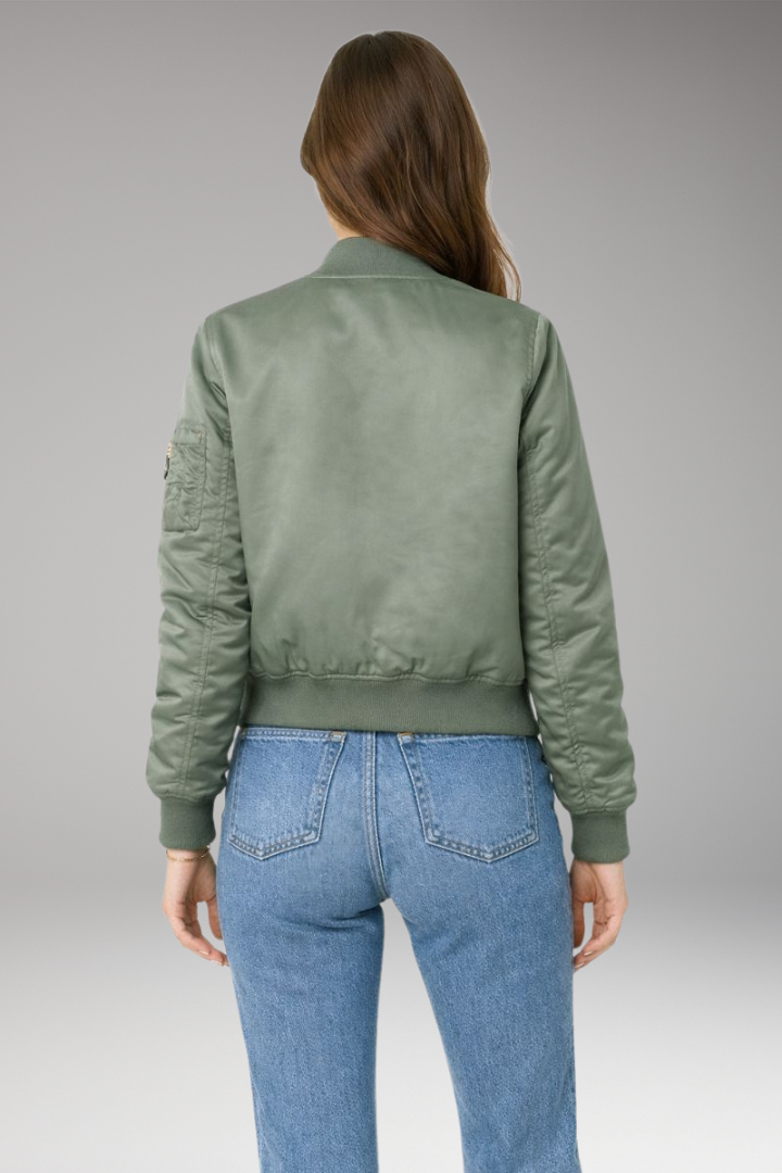 Women's Bomber Jacket with Zipper and Ribbed Details