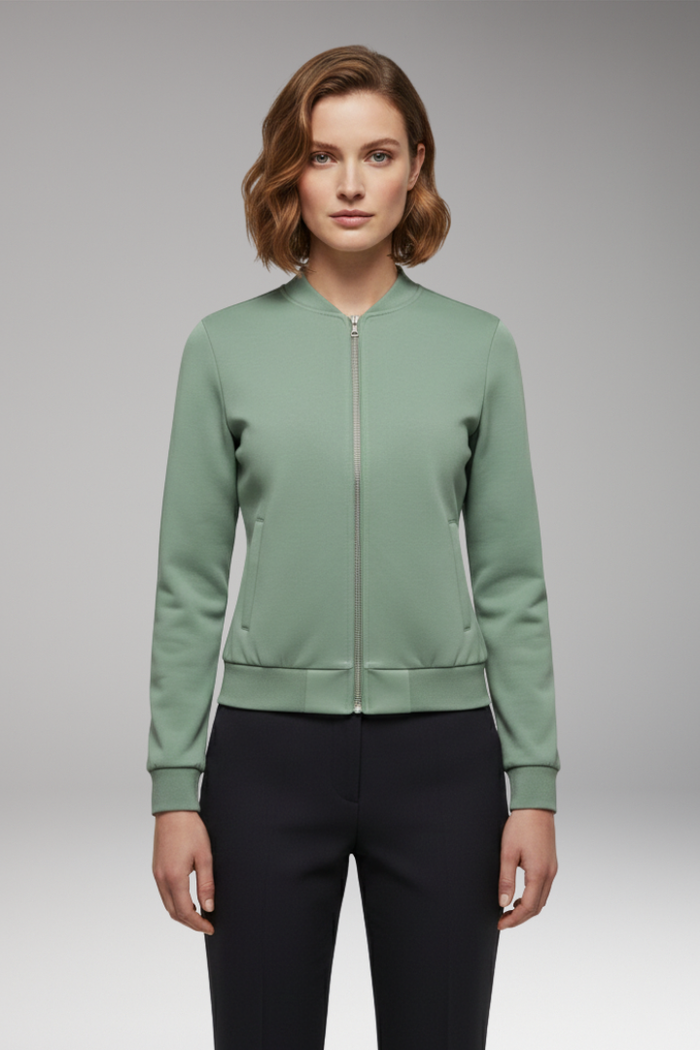 Women's Bomber Jacket with Zipper and Slim Fit Design