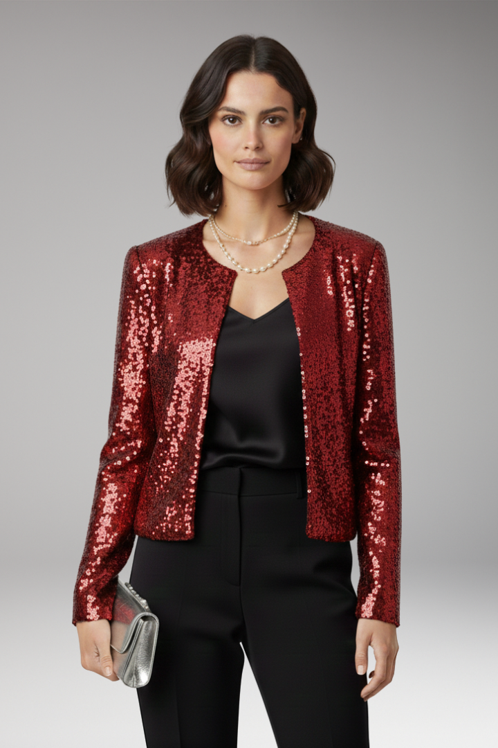 Women's Cardigan with Front Opening and Sequined Surface