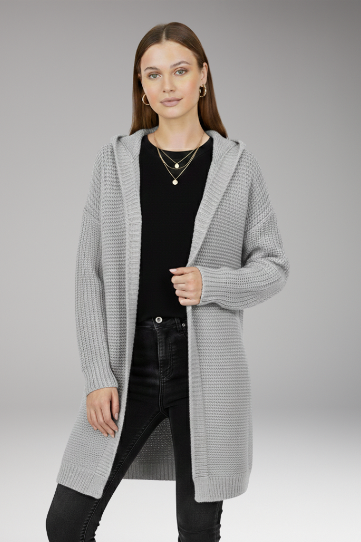 Women's Cardigan with Hood and Textured Knit