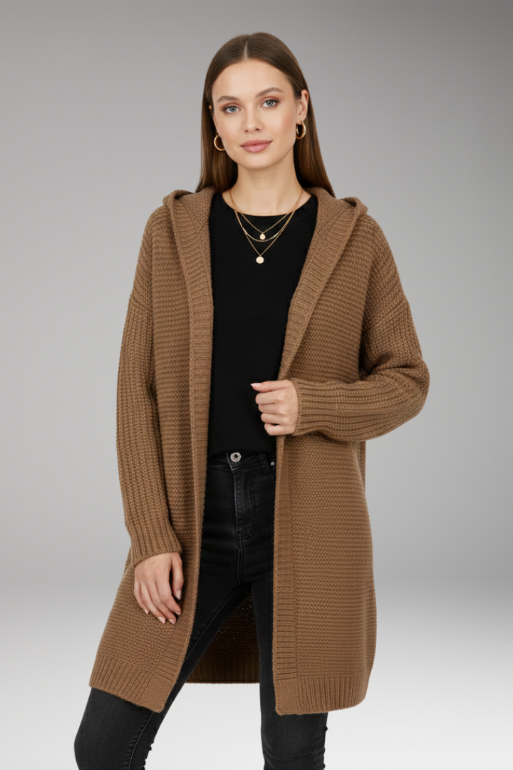 Women's Cardigan with Hood and Textured Knit
