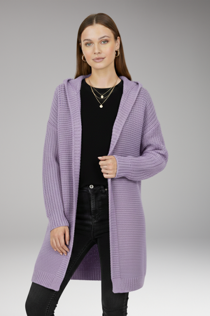 Women's Cardigan with Hood and Textured Knit
