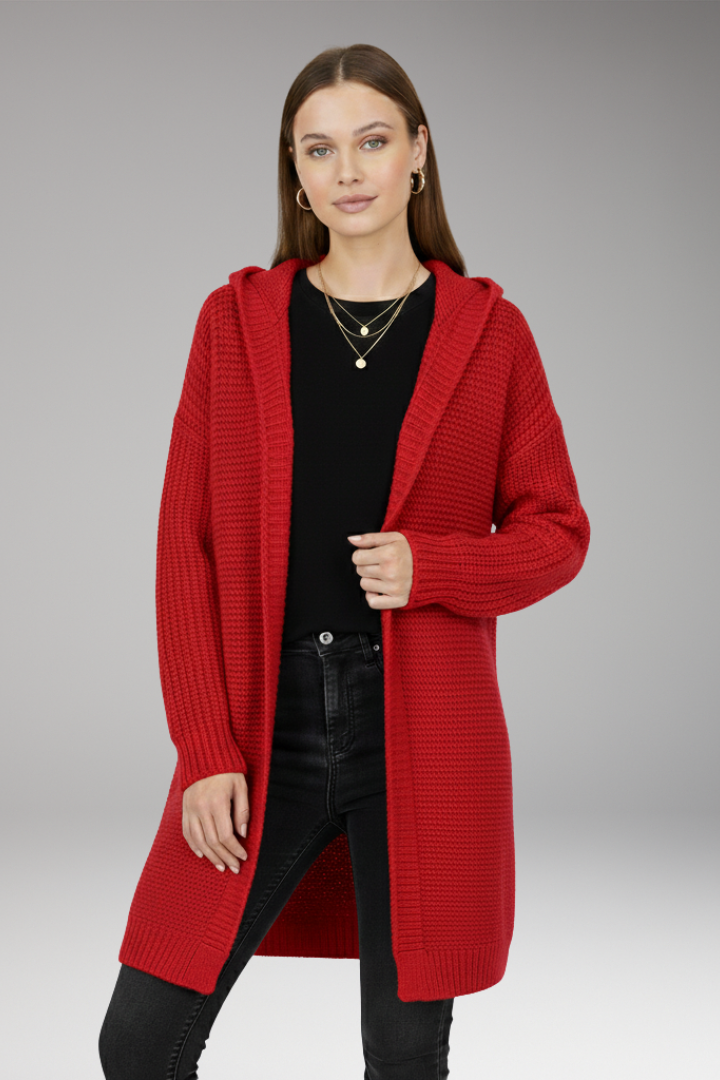 Women's Cardigan with Hood and Textured Knit