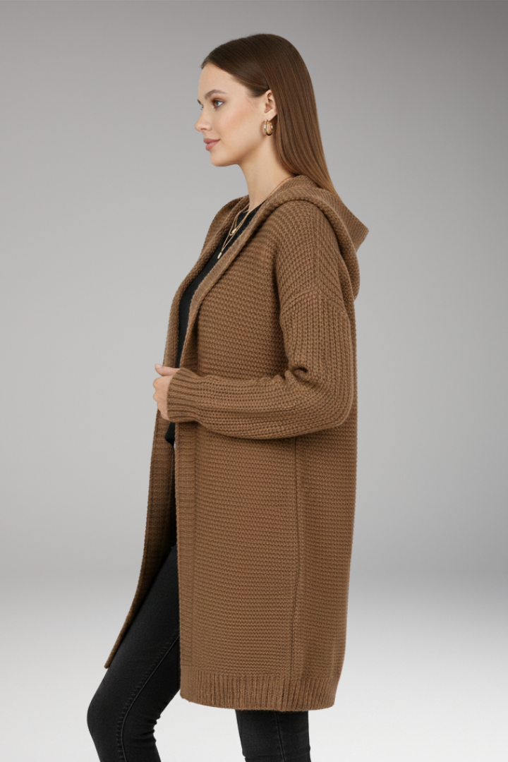 Women's Cardigan with Hood and Textured Knit