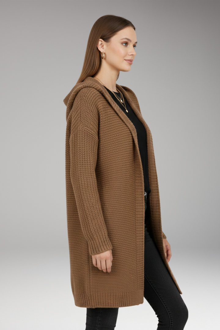 Women's Cardigan with Hood and Textured Knit