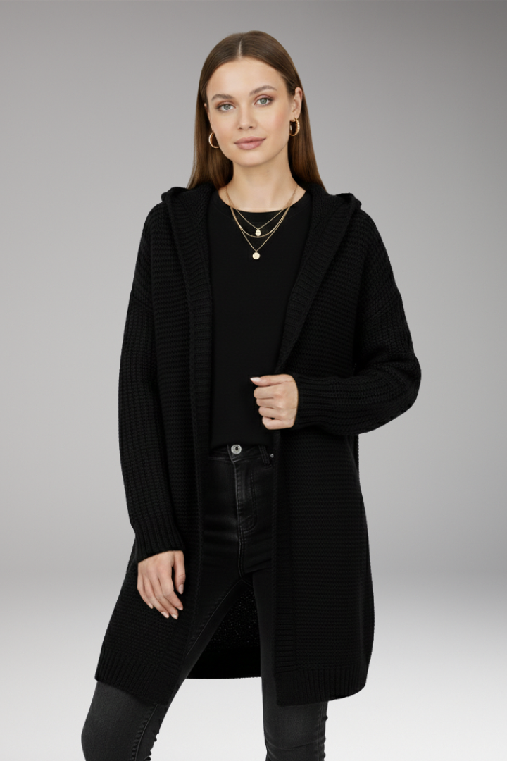Women's Cardigan with Hood and Textured Knit