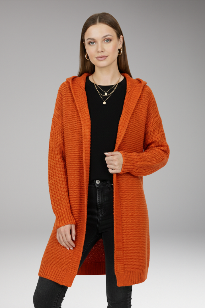Women's Cardigan with Hood and Textured Knit