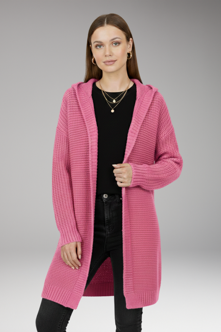 Women's Cardigan with Hood and Textured Knit