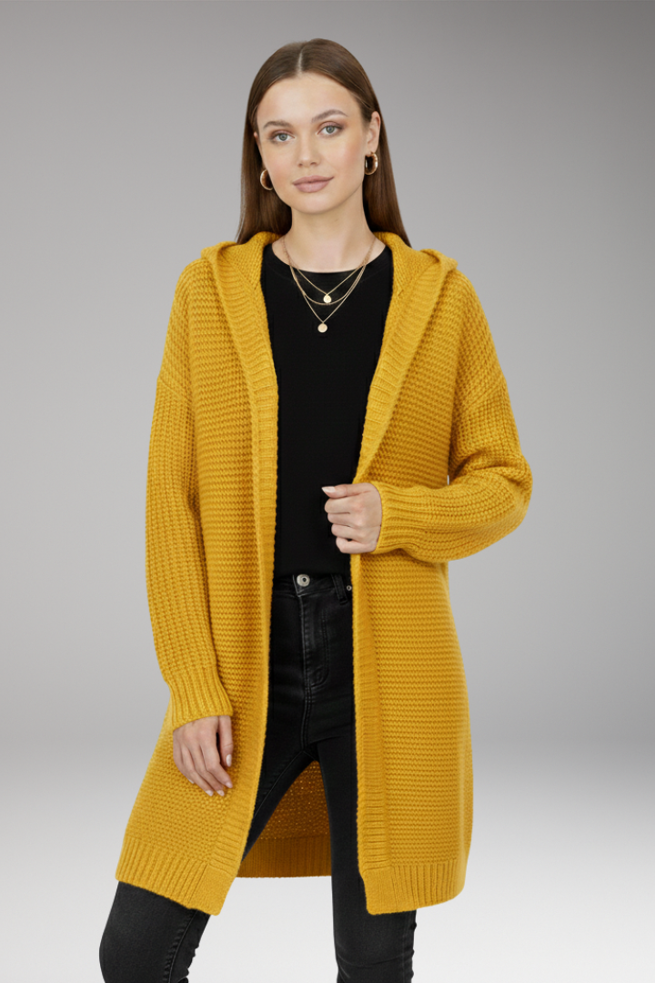 Women's Cardigan with Hood and Textured Knit