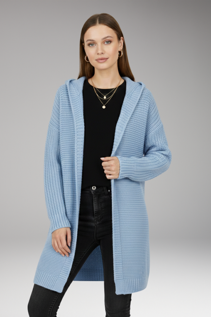 Women's Cardigan with Hood and Textured Knit