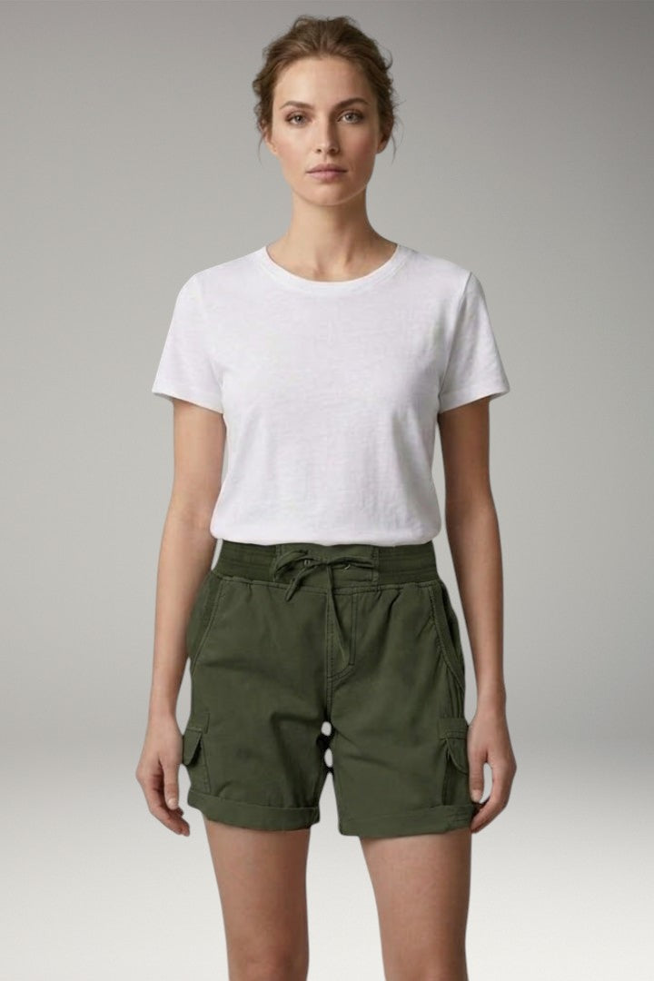 Women's Cargo Shorts with Drawstring Waistband and Side Pockets