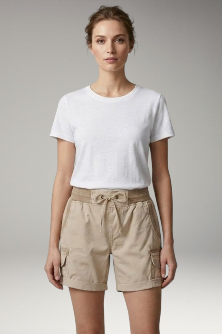 Women's Cargo Shorts with Drawstring Waistband and Side Pockets