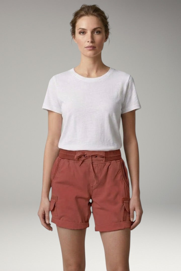 Women's Cargo Shorts with Drawstring Waistband and Side Pockets