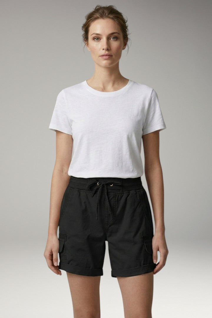 Women's Cargo Shorts with Drawstring Waistband and Side Pockets