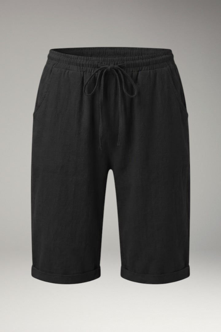 Women's Casual Shorts with Drawstring Waistband and Rolled-up Hem