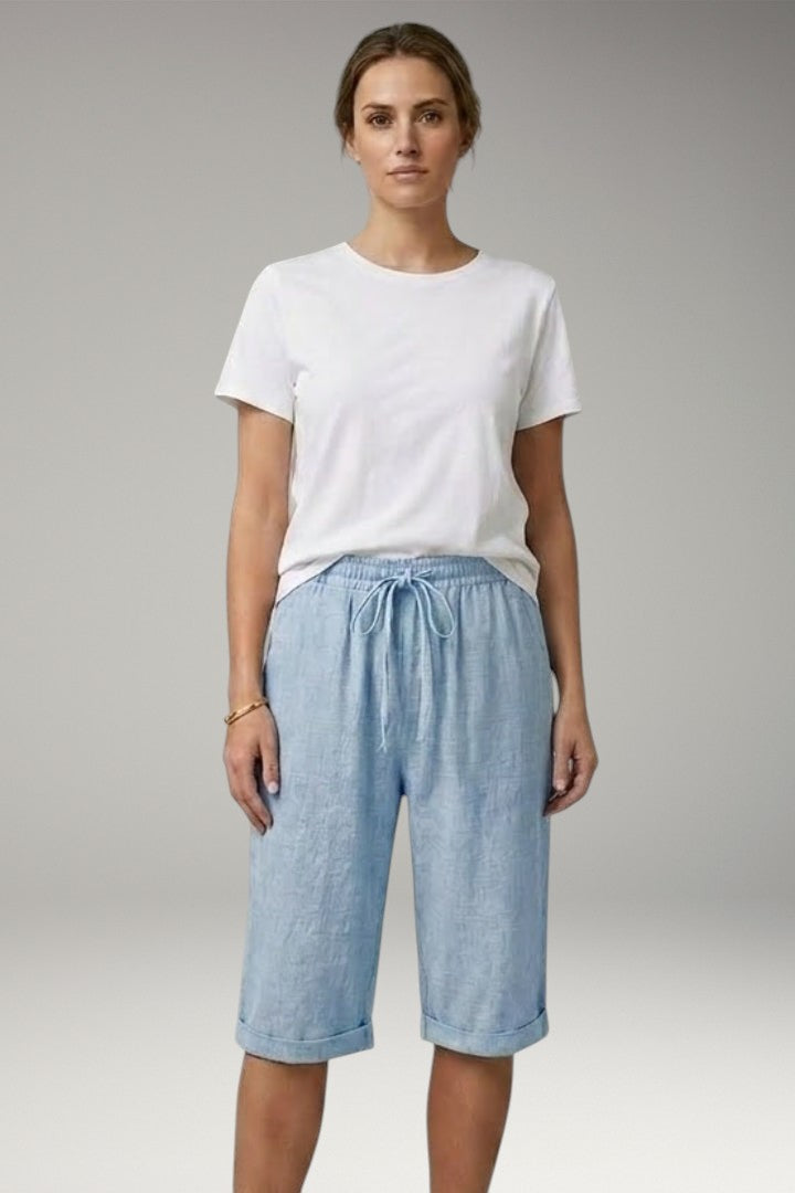 Women's Casual Shorts with Drawstring Waistband and Rolled-up Hem