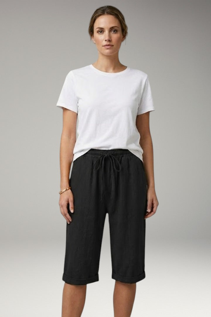 Women's Casual Shorts with Drawstring Waistband and Rolled-up Hem