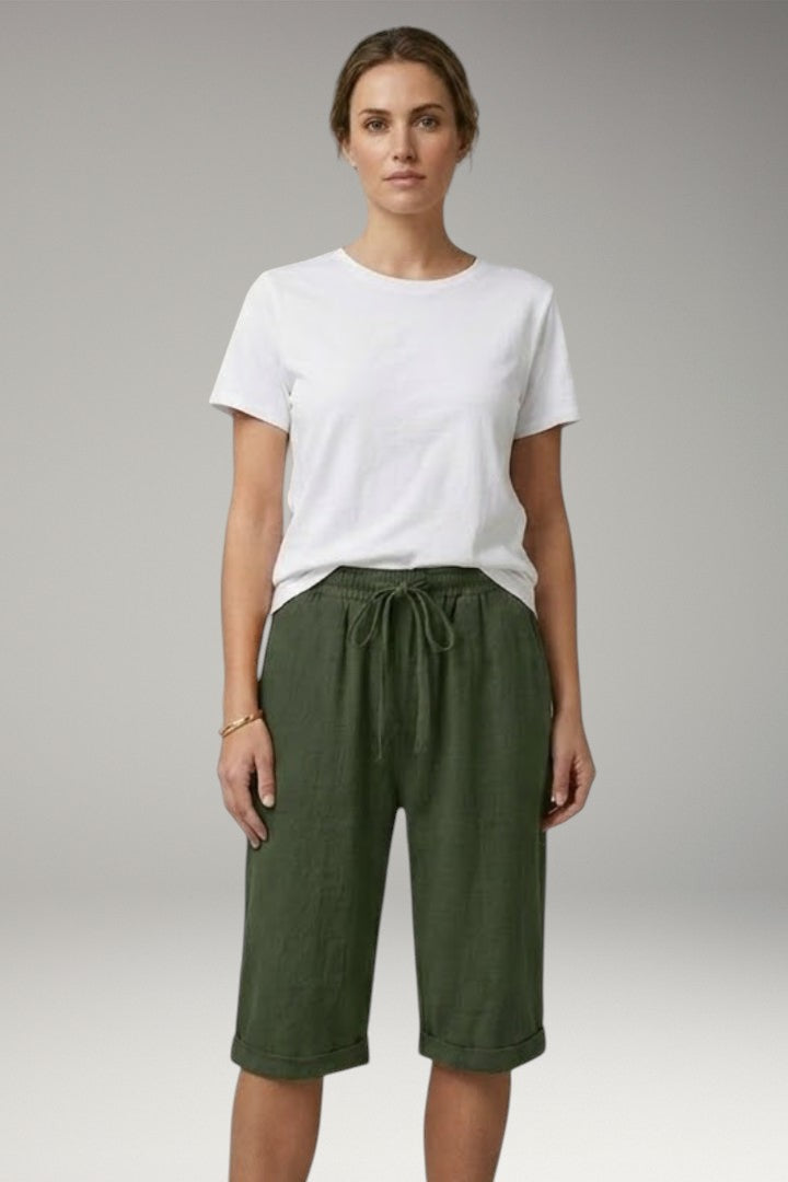 Women's Casual Shorts with Drawstring Waistband and Rolled-up Hem