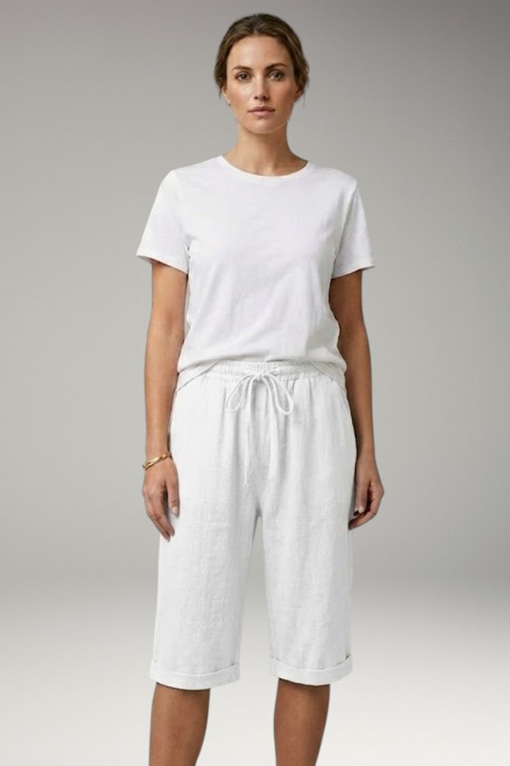 Women's Casual Shorts with Drawstring Waistband and Rolled-up Hem