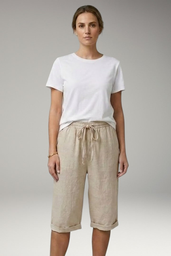 Women's Casual Shorts with Drawstring Waistband and Rolled-up Hem