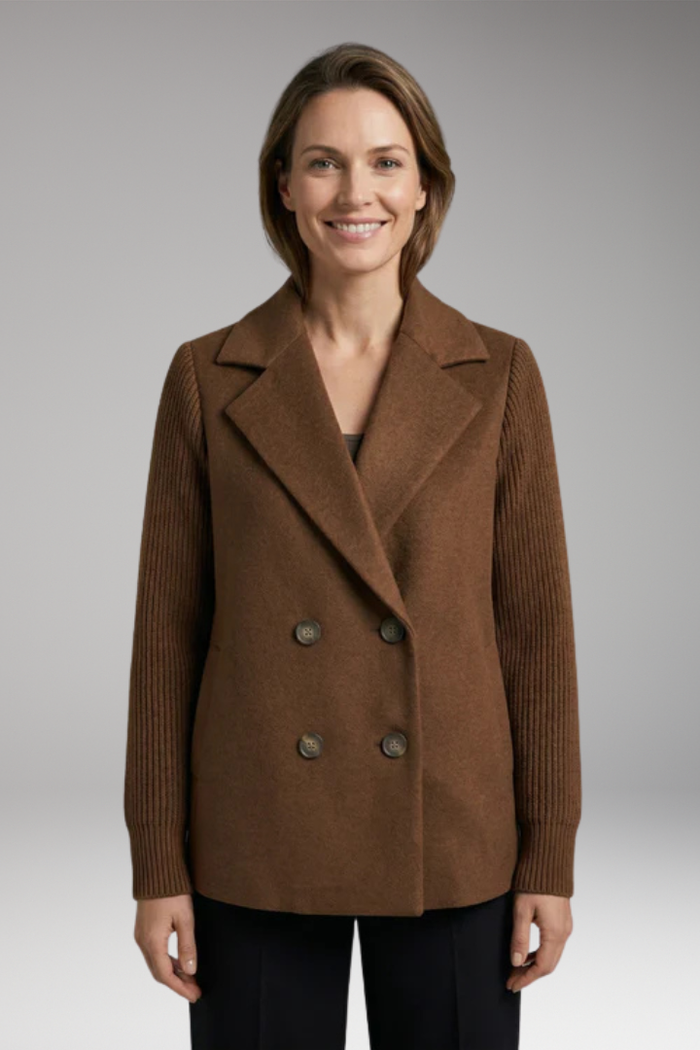 Women's Classic Coat with Double-Breasted Design and Notch Lapel