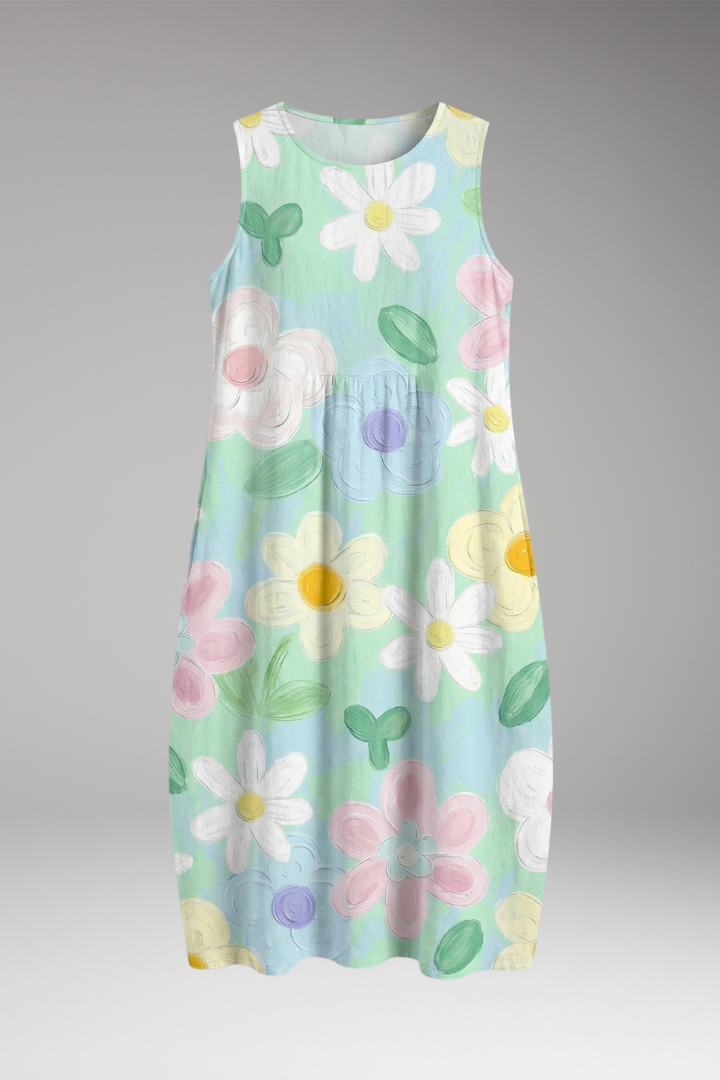 Women's Colorful Art Maxi Dress with Floral Print and Relaxed Fit