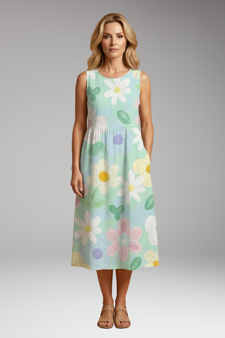 Women's Colorful Art Maxi Dress with Floral Print and Relaxed Fit