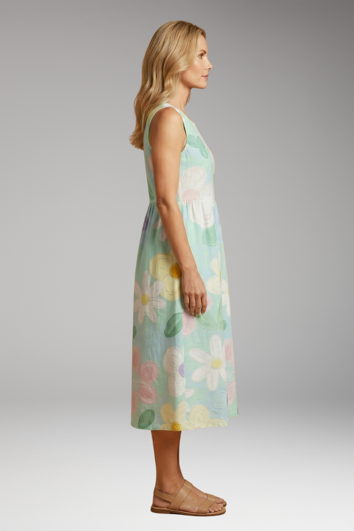 Women's Colorful Art Maxi Dress with Floral Print and Relaxed Fit