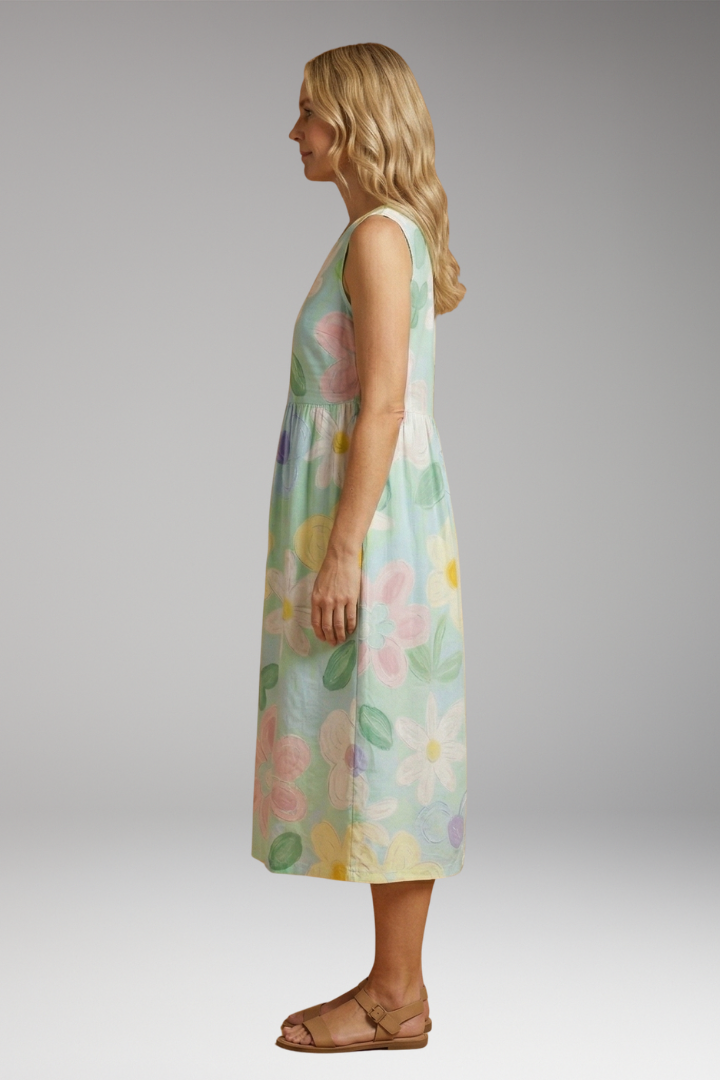 Women's Colorful Art Maxi Dress with Floral Print and Relaxed Fit