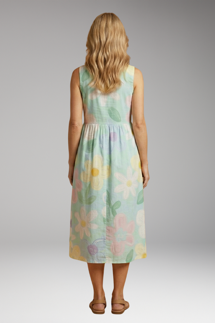 Women's Colorful Art Maxi Dress with Floral Print and Relaxed Fit