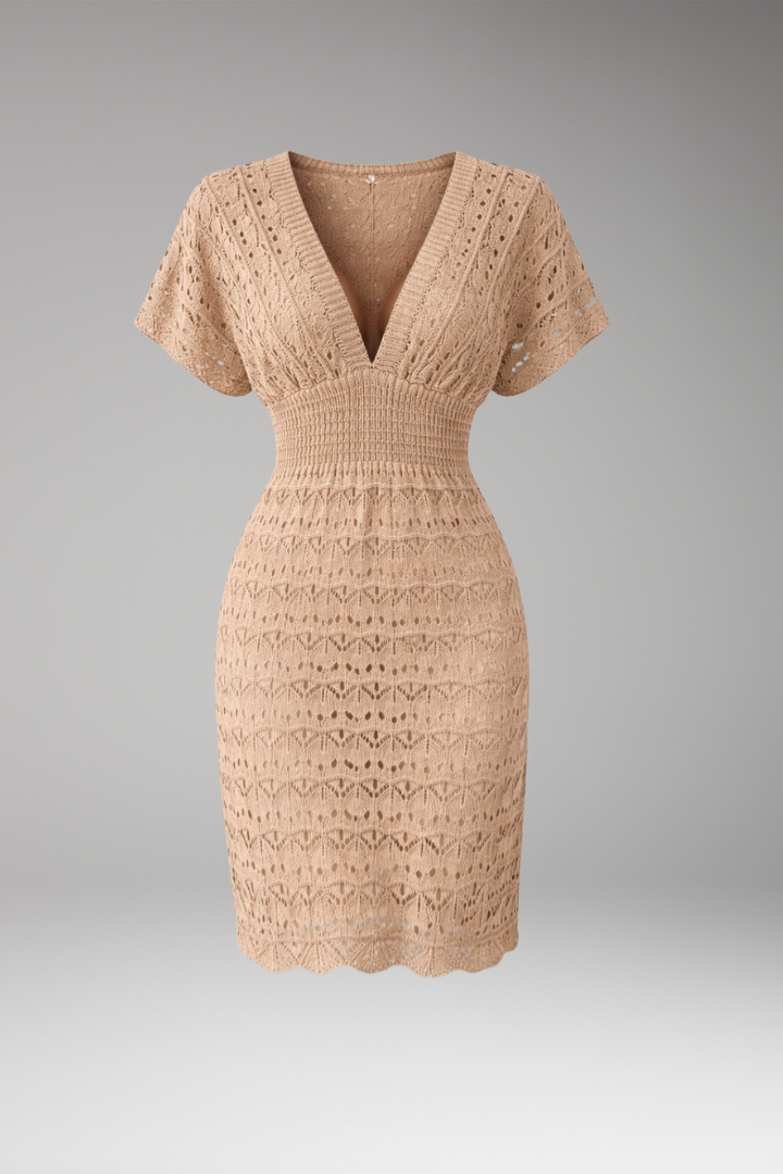Women's Crochet Dress with V'Neck and Short Sleeves