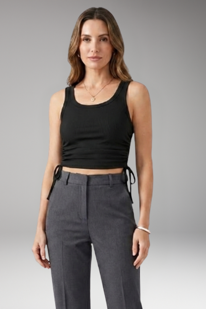 Women's Crop Top with Drawstring and Ribbed Surface
