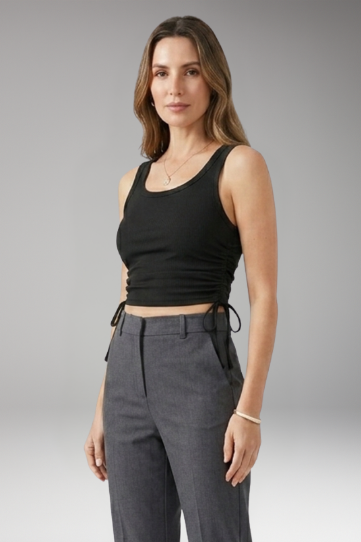 Women's Crop Top with Drawstring and Ribbed Surface