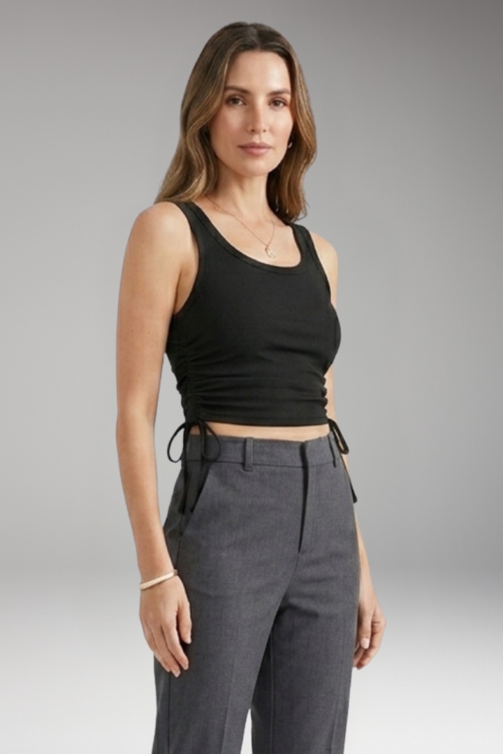 Women's Crop Top with Drawstring and Ribbed Surface