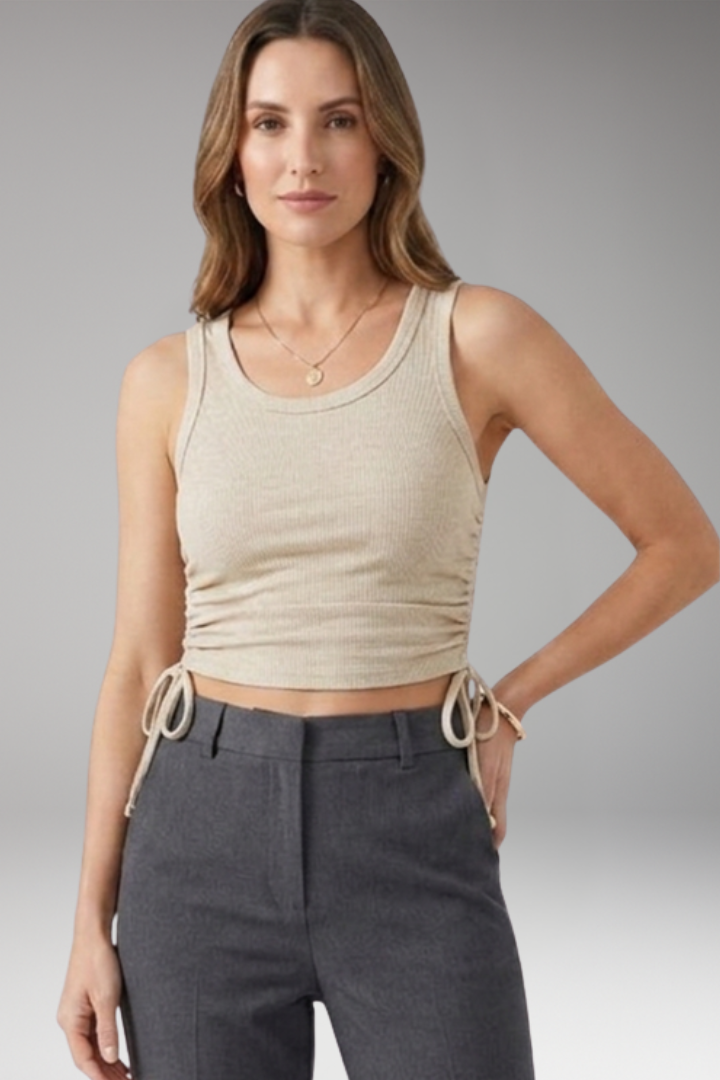Women's Crop Top with Drawstring and Ribbed Surface