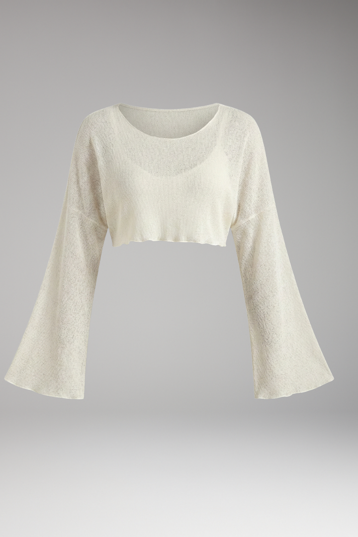 Women's Crop Top with Wide Sleeves and Ribbed Surface