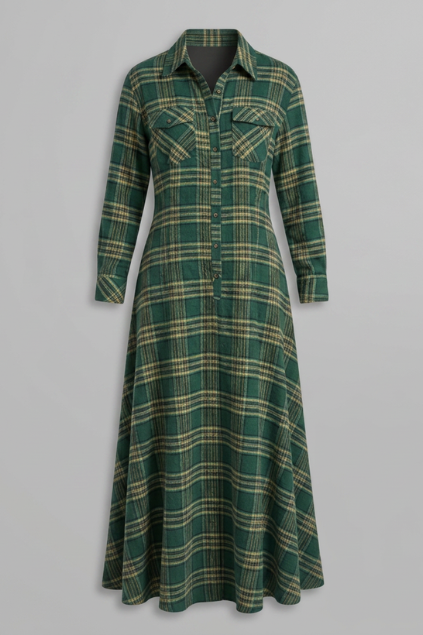 Women's Dress with Checkered Print and Button'Down Front