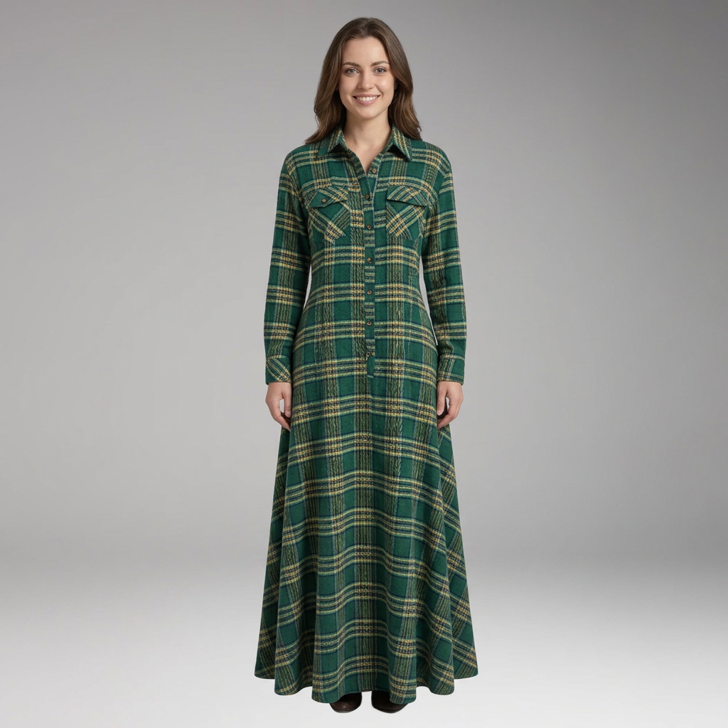 Women's Dress with Checkered Print and Button'Down Front