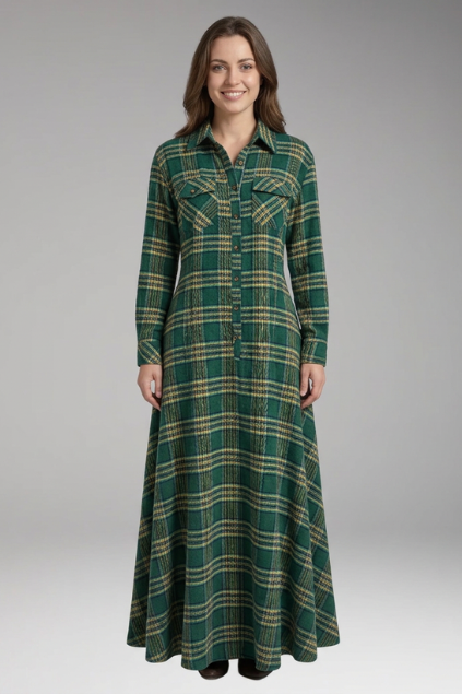 Women's Dress with Checkered Print and Button'Down Front