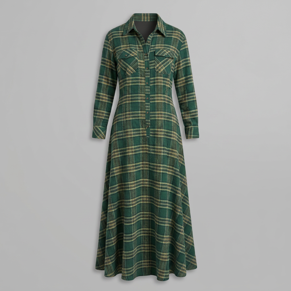 Women's Dress with Checkered Print and Button'Down Front